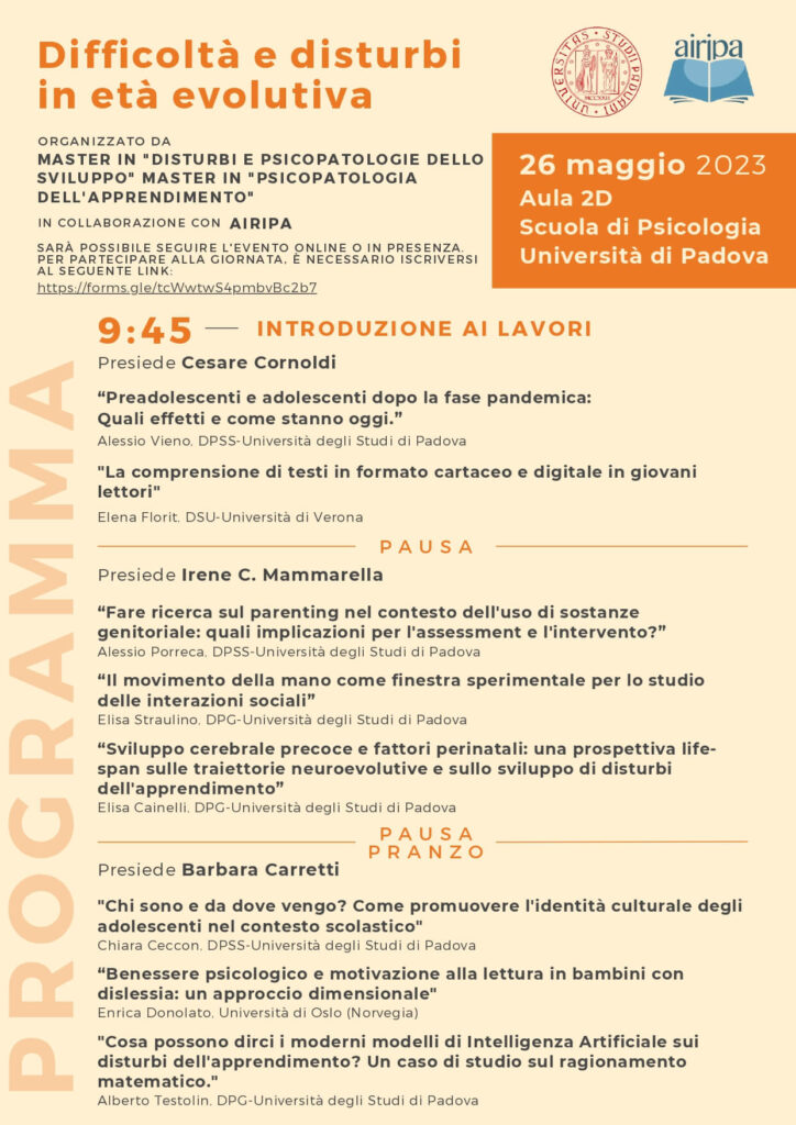 Evento - Difficoltà e disturbi in età evolutiva- 2023